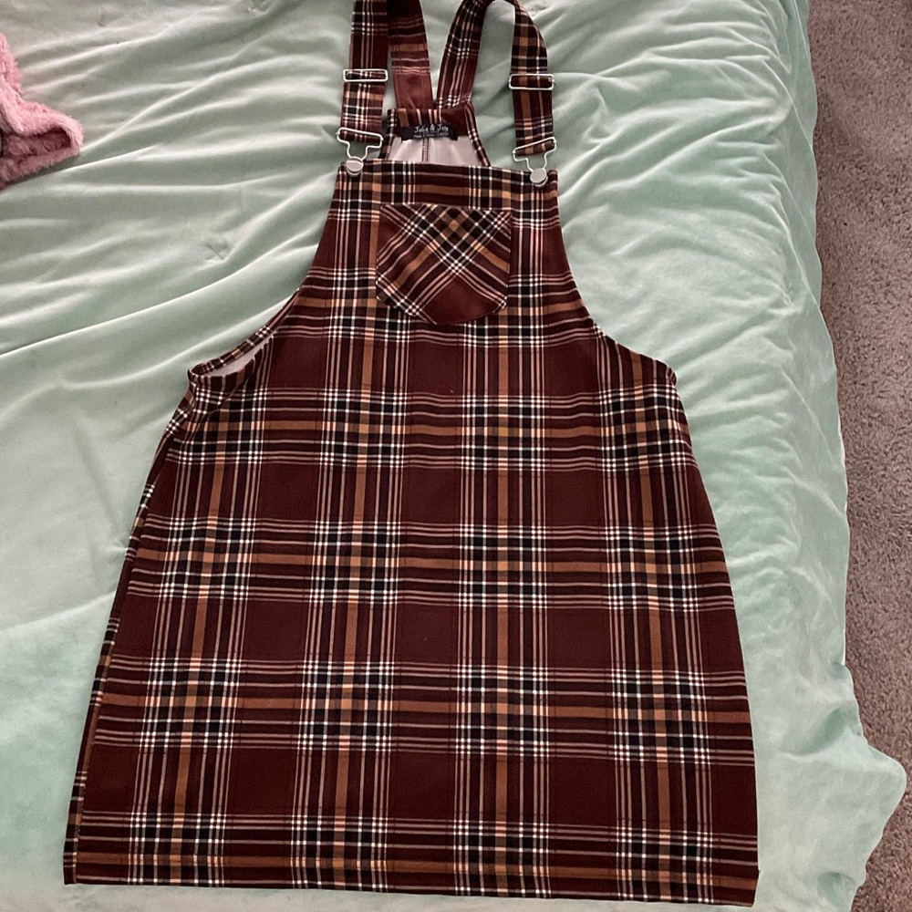 Brown Plaid Pinafore Dress